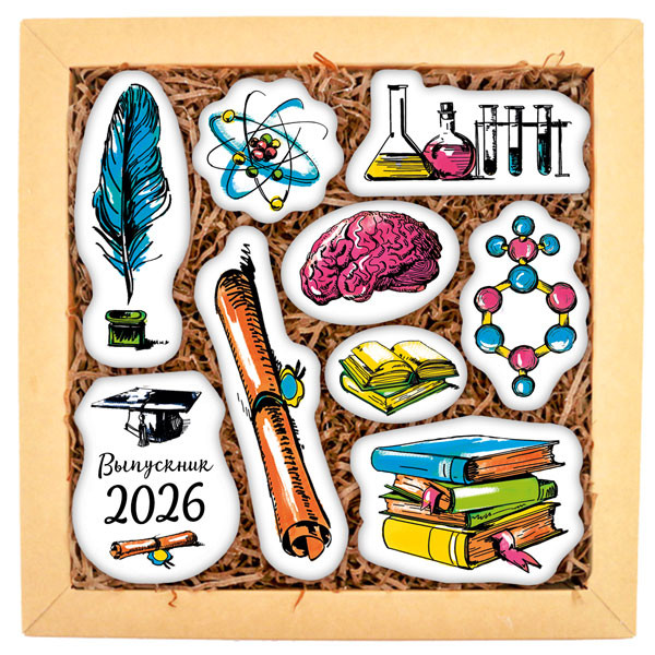 Печенье в подарок учителям и школьникам Набор кусайдов-печенья большой 25Ш005 25Ш005 Кусайды - хрустящее песочное печенье, покрытое шоколадной глазурью, с нанесенным изображением.