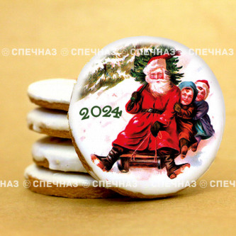Печенье сувенирное "Дед мороз на санках"