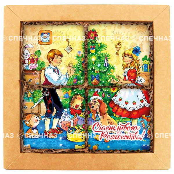 Набор печенья &quot;Рождественский 4&quot; Кусайды - хрустящее песочное печенье, покрытое шоколадной глазурью, с нанесенным изображением.