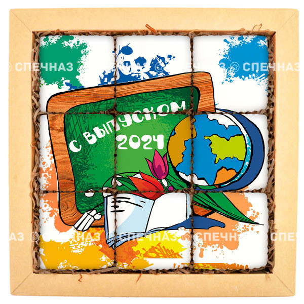 Печенье в подарок учителям и школьникам Набор кусайдов-печенья большой 25Ш010 25Ш010 Кусайды - хрустящее песочное печенье, покрытое шоколадной глазурью, с нанесенным изображением.
