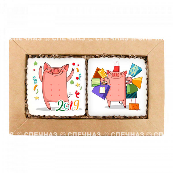 Набор печенья &quot;Новогодний шоппинг&quot; Кусайды - хрустящее песочное печенье, покрытое шоколадной глазурью, с нанесенным изображением.