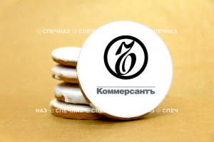 Печенье сувенирное круглое 6,5 см с логотипом и лентой Коммерсант