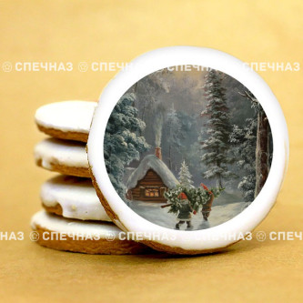 Пряник с логотипом "Зимний пейзаж"