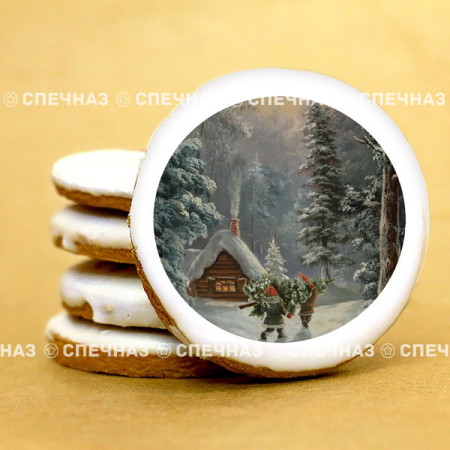Пряник с логотипом "Зимний пейзаж"