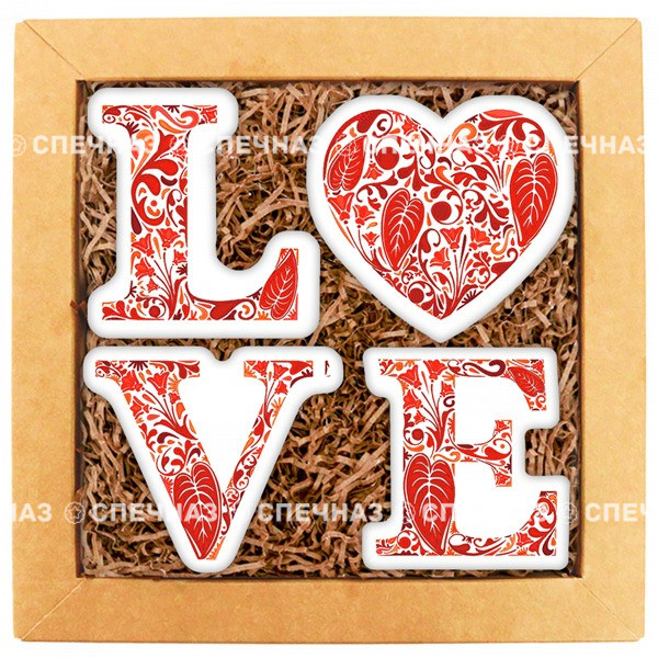 Набор печенья &quot;LOVE&quot; Кусайды - хрустящее песочное печенье, покрытое шоколадной глазурью, с нанесенным изображением.
