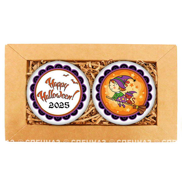 Набор печенья &quot;Милая ведьмочка&quot; Кусайды - хрустящее песочное печенье, покрытое шоколадной глазурью, с нанесенным изображением.