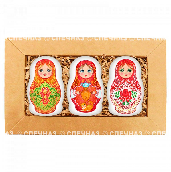 Фигурное кусайд-печенье &quot;Три Матрёшки&quot; в ассортименте Хрустящий сладкий сувенир из России.
