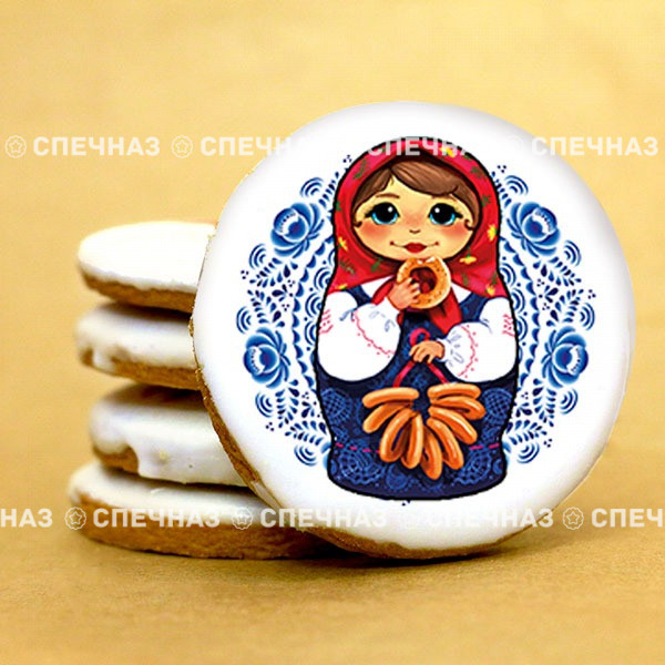 Кусайд-печенье круглое &quot;Матрёшка&quot; в ассортименте Круглое печенье-сувенир из России.